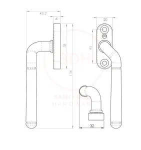 Isca Cranked Espag Window Handle - Florentine Bronze (Right Hand)