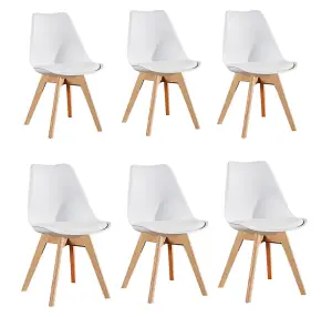 Lorenzo Padded Dining Chairs, Tulip Chair for Lounge Office Dining Room Kitchen, Set of 6, White