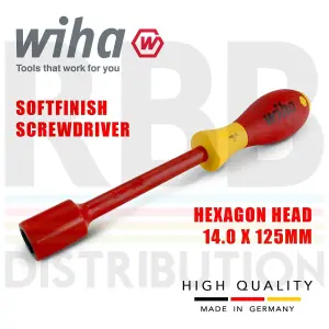 Wiha Hex Driver Screwdriver 1000v VDE Electrician 15mm SoftFinish Grip 00866