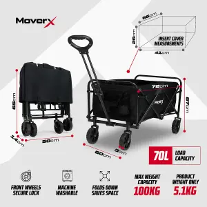 MoverX 70L Festival Trolley, Folding Beach Wagon, Camping Cart, Max 100kg