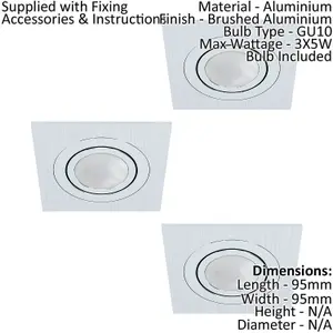 2 PACK 3 PACK Flush Ceiling Downlight Brushed Aluminium Square 3x 5W GU10