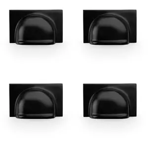 4 PACK - Backplate Cup Handle - Matt Black 40mm Centres Solid Brass Shaker Drawer Pull