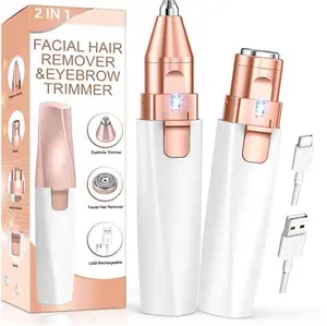 Facial Hair Remover For Women, Eyebrow Trimmer & Face Hair Remover 2 in 1 Face Shavers For Women, Rechargable Electric Women Hair Remover For