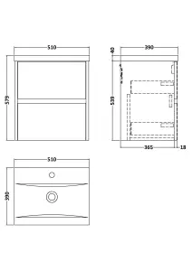 Square Wall Hung 2 Drawer Vanity Unit & Ceramic Basin, 500mm - Midnight Blue