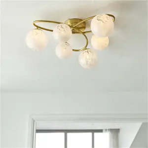 2 PACK Satin Brass Semi Flush Low Ceiling Light - White Confetti Multi Arm Glass - 6 X 3W LED G9