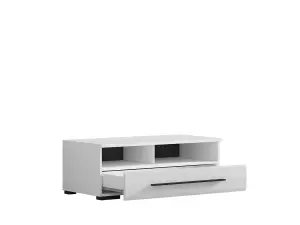 White Gloss TV Cabinet Unit Entertainment Stand Drawer 100 cm Black Accent Fever