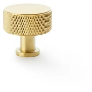 Round Knurled Door Knob - 35mm Diameter Satin Brass Radio Cupboard Pull Handle