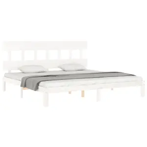 Berkfield Bed Frame with Headboard White Super King Size Solid Wood