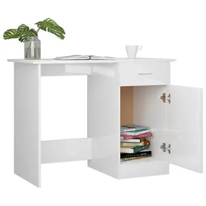 Berkfield Desk High Gloss White 100x50x76 cm Engineered Wood