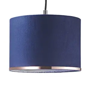 Contemporary Midnight Navy Blue Soft Velvet 10 Lamp Shade with Copper Ring