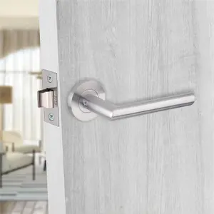 Mitred Design Door Handle Satin Nickel Finish Bathroom WC Toilet Door Handle Set  64mm Bathroom Mortise Lock - Golden Grace