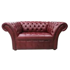 Chesterfield 1.5 Seater Sofa Buttoned Seat Old English Burgandy Leather In Balmoral Style