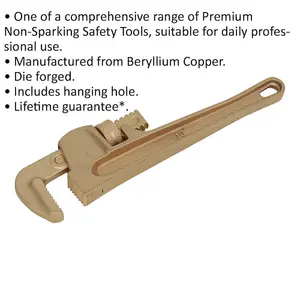 250mm Non-Sparking Pipe Wrench with 45mm Jaw Capacity - Durable Beryllium Copper Tool