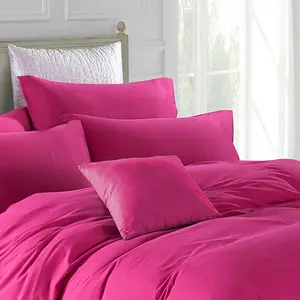 Marnisha Polyester Solid Colour Duvet Cover Set with Pillowcases Pink / Kingsize - 2 Standard Pillowcases