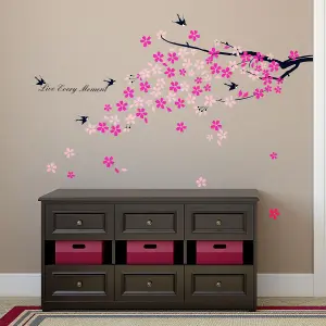 Swallows Pink Flowers Wall Stickers art Mural Children Decor Paper (Reusable) Stock Clearance