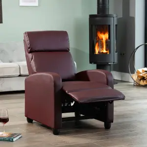 Henderson Manual Push Back Recliner Bonded Leather Armchair - Burgundy