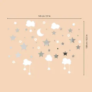 Walplus Combo Kids - Baby White Sky With Stars Mirror Art Wall Sticker PVC