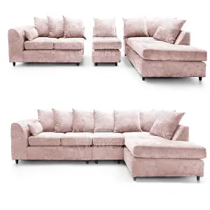 Monaco Chenille Fabric 5 Seater L Shaped Corner Sofa  Pink Right Hand Facing