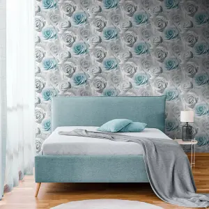 Muriva Blue Floral Pearl effect Embossed Wallpaper