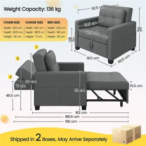 Yaheetech 3-in-1 Convertible Sleeper Sofa Bed Chair Light Grey