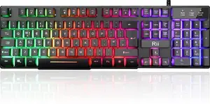 Rii Gaming Keyboard, RK100 Plus Rainbow LED Backlit Keyboard Mechanical Feeling,USB Wired Keyboard For Working Gaming (UK Layout)