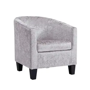 Canberra Accent Bucket Tub Chair Occasional Armchair Wood Effect Legs Silver Crushed Velvet Foam Padded Backrest Seat