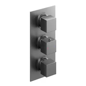 Zoia Gun Grey Triple Outlet Square Concealed Shower Valve