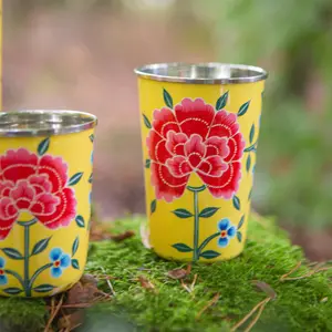 BillyCan Hand-Painted Picnic Cups - 400ml - Buttercup Peony - Pack of 6