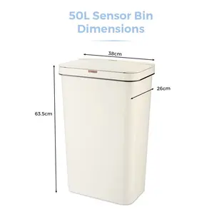 Tower T838005 Sensor Bin with Retainer Ring, Battery-Operated, 50L Cream