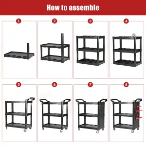 3-Tray Tool Cart on Wheels, Mechanic Tool Cart for Garage, Warehouse