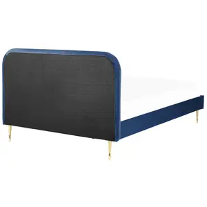 Velvet EU King Size Bed Navy Blue FLAYAT