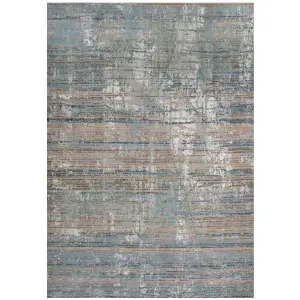 Beige Blue Hallway Runner Rug with Distressed Finish 60x240cm