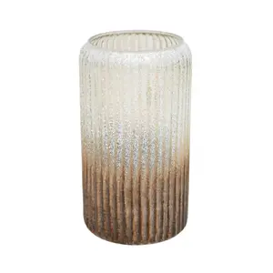 Verre Frosted Ribbed Glass Gold Vase H25.5Cm W14.5Cm