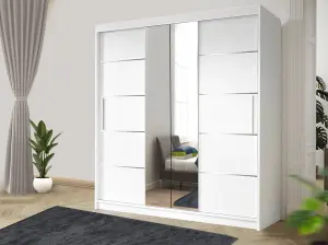 Stylish Bedroom Sliding Wardrobe - Storage Space & Sleek Design comes in Width 100cm/120cm/150cm/180cm/203cm/250cm (White, 150cm)