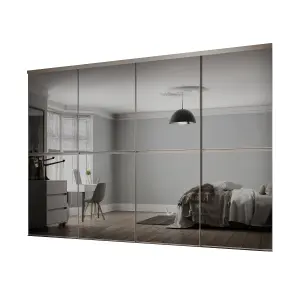 Minimalist Mirrored Grey 4 door Sliding Wardrobe Door kit (H)2260mm (W)2400mm