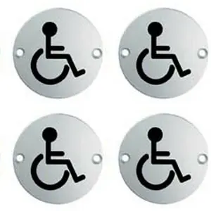 4x Bathroom Door Disabled Symbol Sign 64mm Fixing Centres 76mm Dia Steel