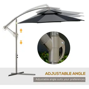 Outsunny 2.7m Cantilever Banana Parasol Outdoor Sun Shade Crank, Black