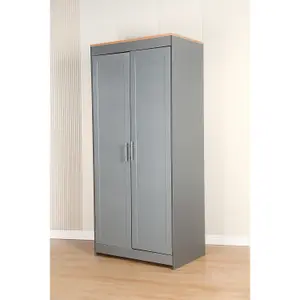 Home Treats Grey 2 Door Wardrobe Large Wooden Clothes Storage Rack