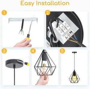 Aigostar Black Industrial Ceiling Pendant Light Compatible with E27 Bulb(Not Included)