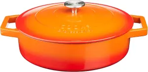 Cast Iron Casserole Set of 2 26cm & 28cm / 4.3L & 5.8L Dishes Oven Proof Enamelled Cast Iron Pans with Lids