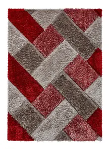 Grey Red Shaggy Modern Geometric Easy to Clean Rug for Living Room Bedroom and Dining Room-160cm X 220cm