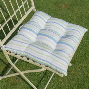 Set of 2 Blue Striped Outdoor Garden Furniture Chair Seat Pads