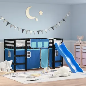 Berkfield Kids' Loft Bed with Curtains without Mattress Blue 90x200 cm