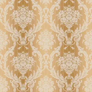 Seabrook Floral Damask Stria Ochre Wallpaper Acrylic Coated Paper Traditional