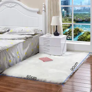 White Rectangle Super Soft Shaggy Area Rug Kids Room Decor Floor Rugs 90cm L x 60 cm W