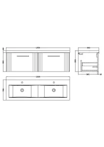 Retro 2 Drawer Wall Hung Vanity Unit with Double Ceramic Basin - 1200mm - Satin Soft Black - Balterley