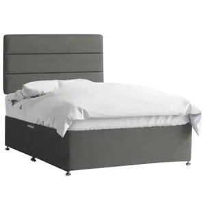 Harmony Divan Bed Set with Tall Headboard and Mattress - Plush Fabric, Steel Color, Non Storage