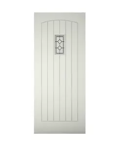 Diamond bevel Leaded Glazed Cottage White Wooden External Front door, (H)2032mm (W)813mm