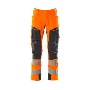 Mascot Accelerate Safe Trousers with Kneepad Pockets - Hi-Vis Orange/Dark Navy   (36.5) (Leg Length - Short)