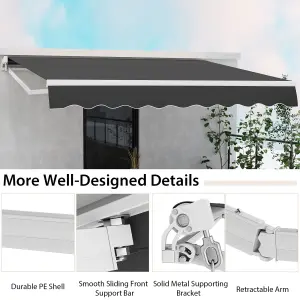 Costway 3.6 x 3m Patio Awning Manual Garden Canopy Sun Shade Retractable Shelter Outdoor